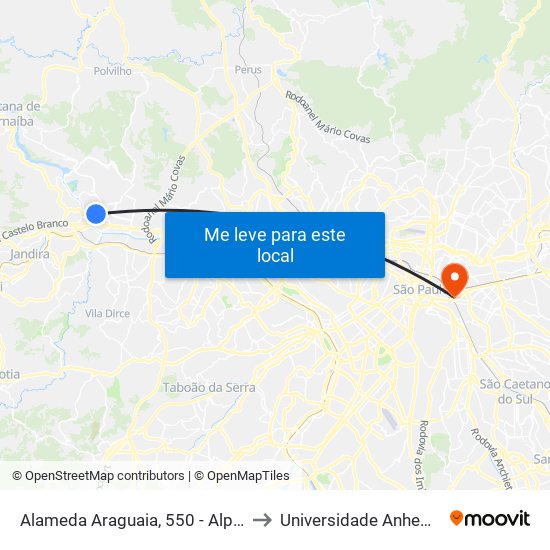 Alameda Araguaia, 550 - Alphaville Industrial to Universidade Anhembi Morumbi map