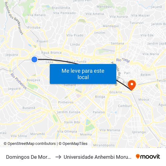 Domingos De Moraes to Universidade Anhembi Morumbi map