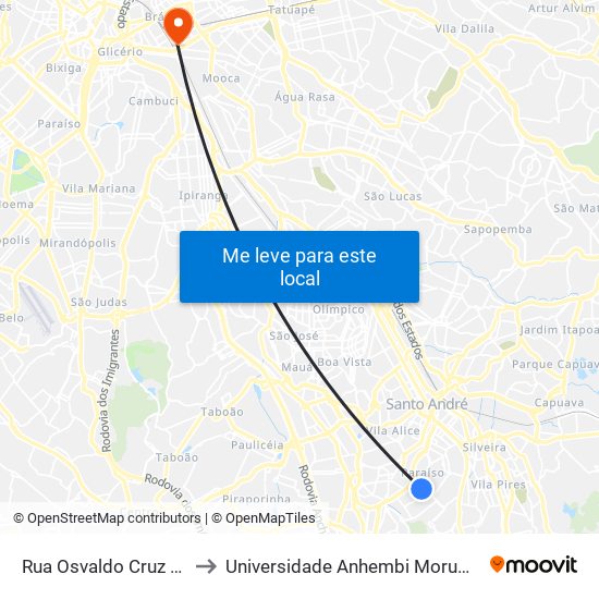 Rua Osvaldo Cruz 99 to Universidade Anhembi Morumbi map
