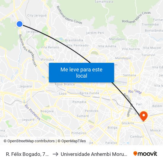 R. Félix Bogado, 732 to Universidade Anhembi Morumbi map