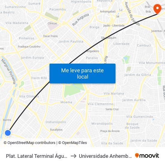 Plat. Lateral Terminal Água Espraiada to Universidade Anhembi Morumbi map