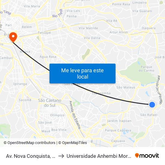 Av. Nova Conquista, 105 to Universidade Anhembi Morumbi map