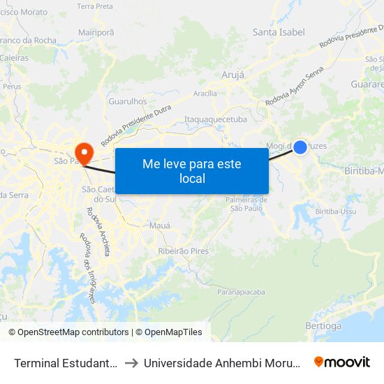 Terminal Estudantes to Universidade Anhembi Morumbi map