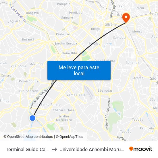 Terminal Guido Caloi to Universidade Anhembi Morumbi map