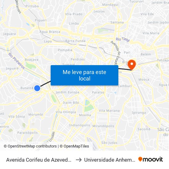 Avenida Corifeu de Azevedo Marques 137 to Universidade Anhembi Morumbi map