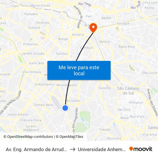 Av. Eng. Armando de Arruda Pereira, 457 to Universidade Anhembi Morumbi map