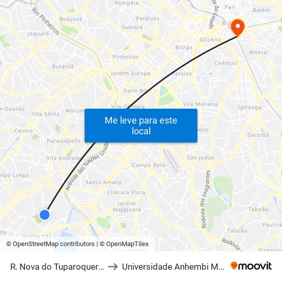 R. Nova do Tuparoquera, 471 to Universidade Anhembi Morumbi map