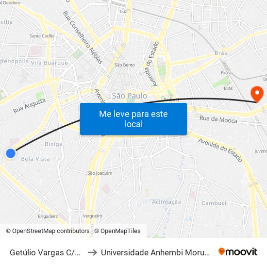 Parada Getúlio Vargas C/B 2 to Universidade Anhembi Morumbi map