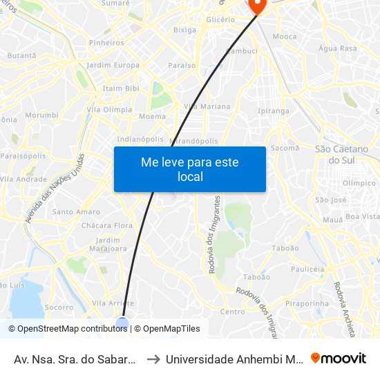 Av. Nsa. Sra. do Sabará, 4455 to Universidade Anhembi Morumbi map