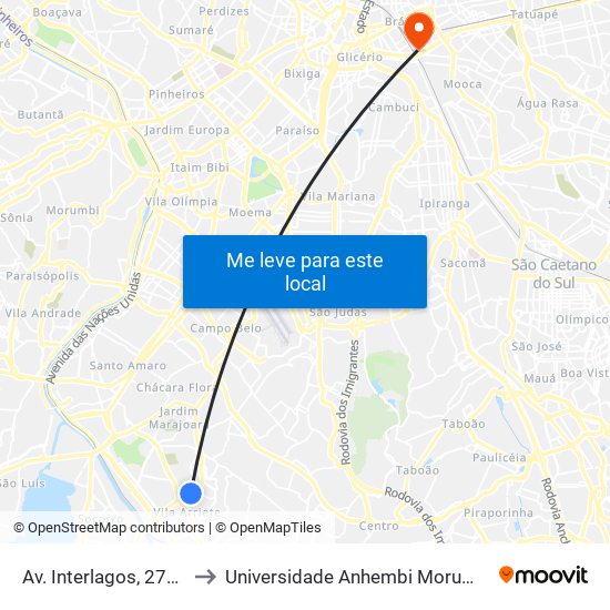 Av. Interlagos, 2760 to Universidade Anhembi Morumbi map