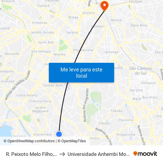 R. Peixoto Melo Filho, 107 to Universidade Anhembi Morumbi map