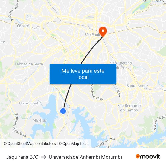 Jaquirana B/C to Universidade Anhembi Morumbi map