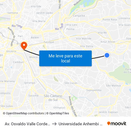 Av. Osvaldo Valle Cordeiro, 614 to Universidade Anhembi Morumbi map