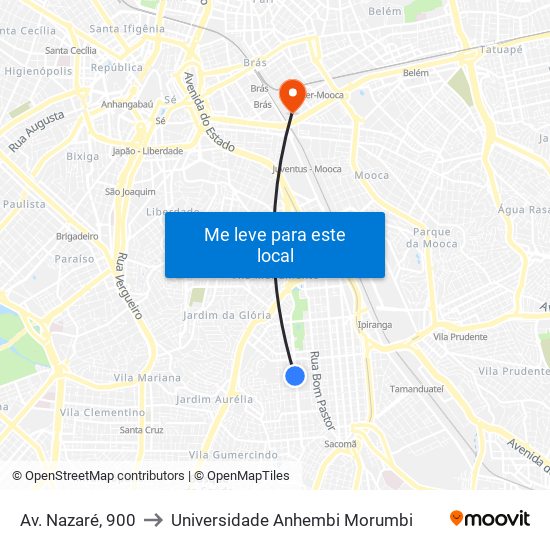 Avenida Nazaré, 943 to Universidade Anhembi Morumbi map