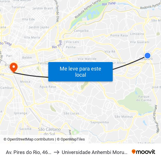 Av. Pires do Rio, 4628 to Universidade Anhembi Morumbi map