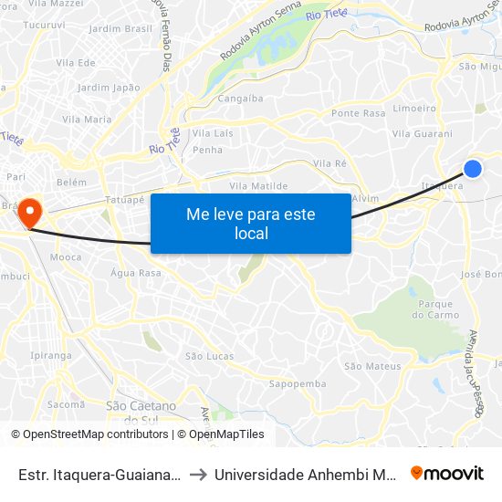 Estr. Itaquera-Guaianases, 3 to Universidade Anhembi Morumbi map
