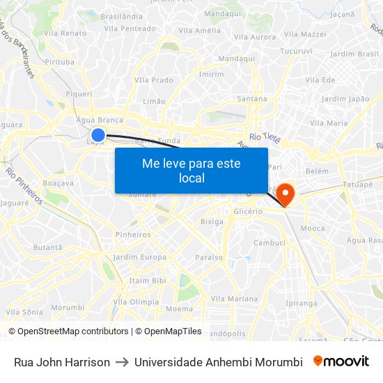 Rua John Harrison to Universidade Anhembi Morumbi map