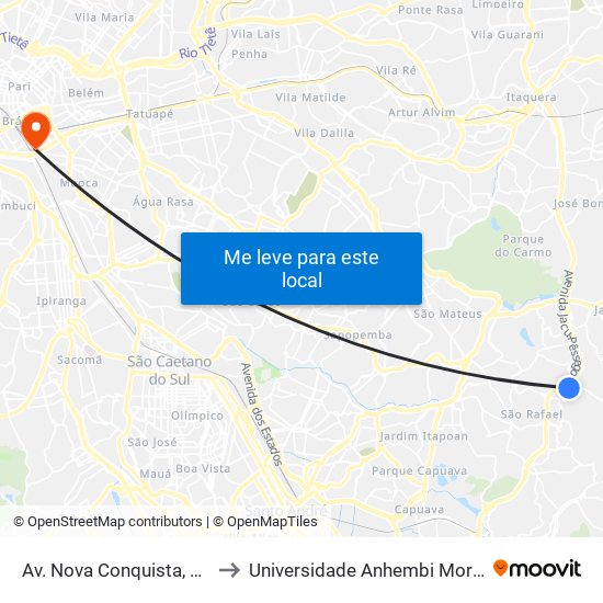 Av. Nova Conquista, 1885 to Universidade Anhembi Morumbi map