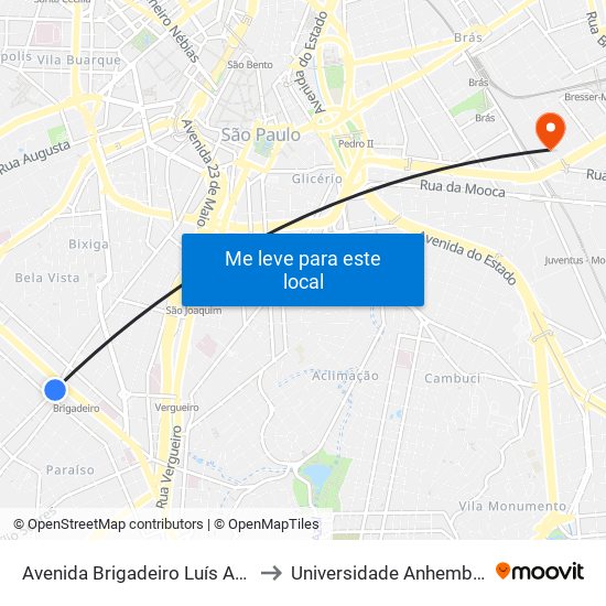 Avenida Brigadeiro Luís Antônio 2337 to Universidade Anhembi Morumbi map