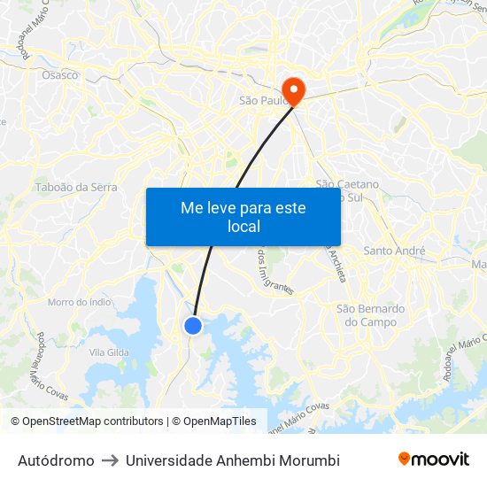 Autódromo to Universidade Anhembi Morumbi map
