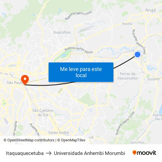 Itaquaquecetuba to Universidade Anhembi Morumbi map