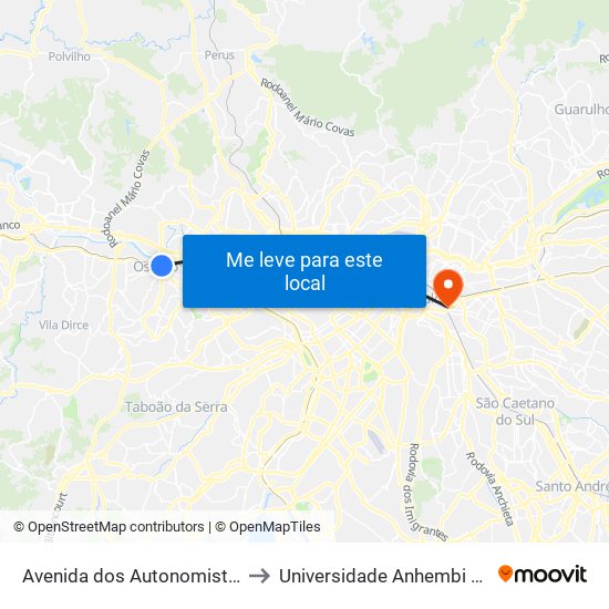 Avenida dos Autonomistas, 4120 to Universidade Anhembi Morumbi map