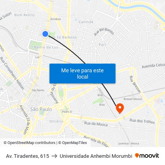 Av. Tiradentes, 615 to Universidade Anhembi Morumbi map