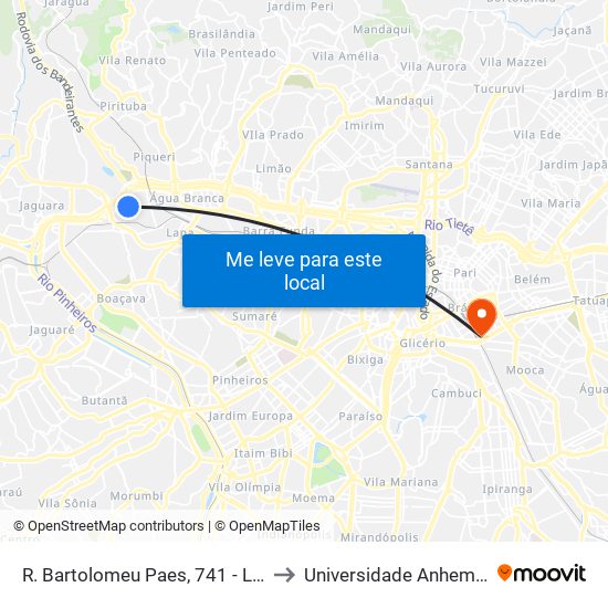 R. Bartolomeu Paes, 741 - Lapa, São Paulo to Universidade Anhembi Morumbi map