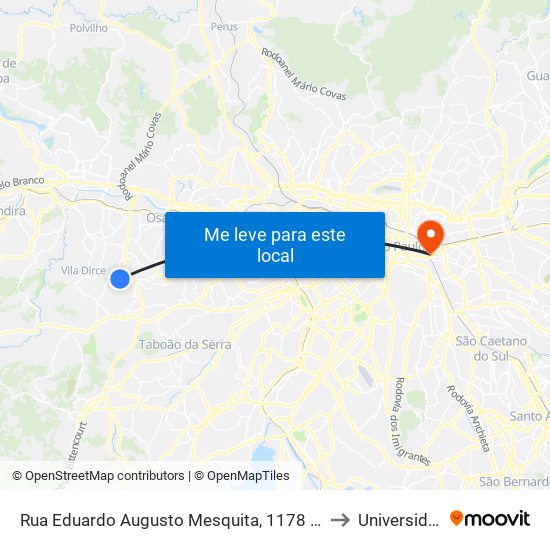 Rua Eduardo Augusto Mesquita, 1178 - Terminal da Linha 181 No Parque Santa Tereza - Jardim Elzinha, Carapicuíba to Universidade Anhembi Morumbi map