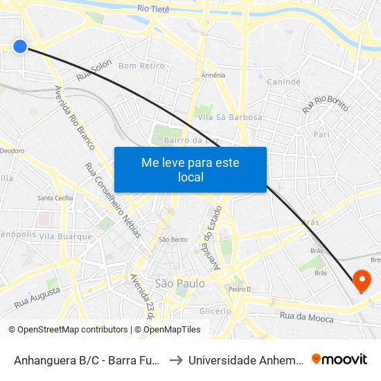 Anhanguera B/C - Barra Funda, São Paulo to Universidade Anhembi Morumbi map
