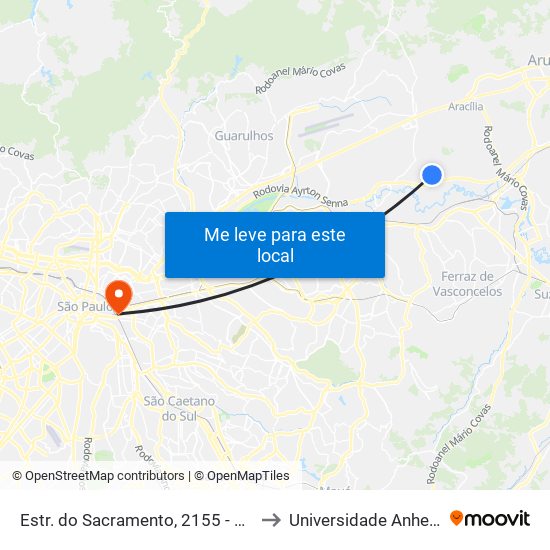 Estr. do Sacramento, 2155 - Pimentas, Guarulhos to Universidade Anhembi Morumbi map