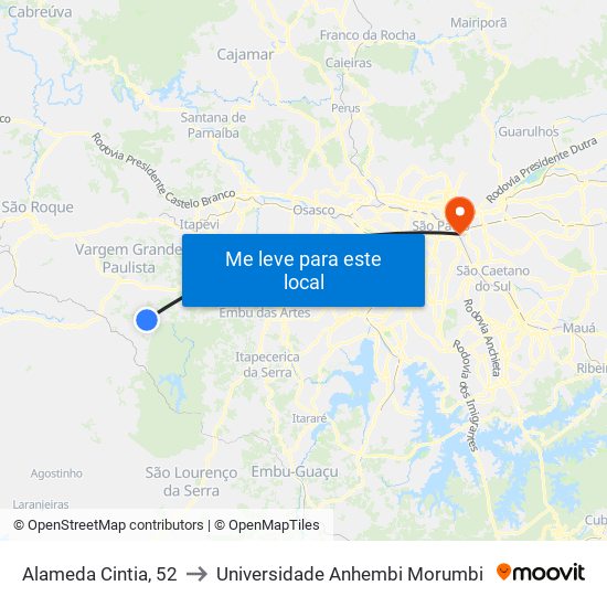 Alameda Cintia, 52 to Universidade Anhembi Morumbi map