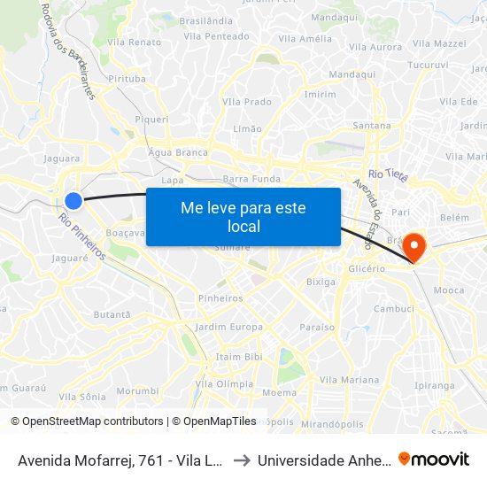 Avenida Mofarrej, 761 - Vila Leopoldina, São Paulo to Universidade Anhembi Morumbi map