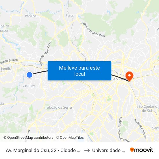 Av. Marginal do Csu, 32 - Cidade Ariston Estela Azevedo, Carapicuíba to Universidade Anhembi Morumbi map
