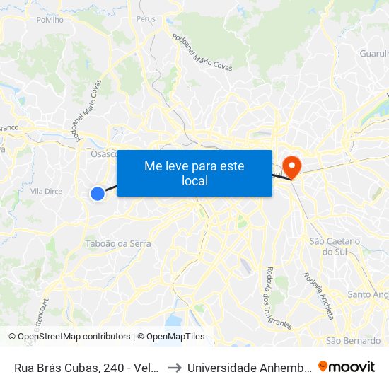 Rua Brás Cubas, 240 - Veloso, Osasco to Universidade Anhembi Morumbi map