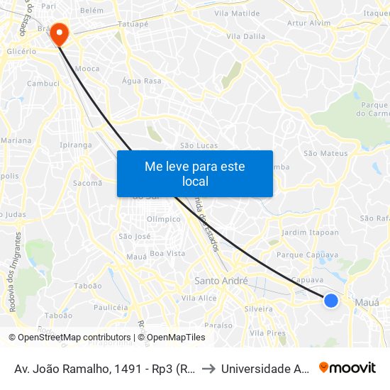 Av. João Ramalho, 1491 - Rp3 (Regiões de Planejamento), Mauá to Universidade Anhembi Morumbi map