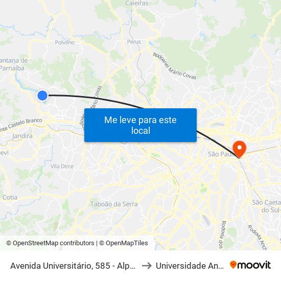 Avenida Universitário, 585 - Alphaville Santana de Parnaíba to Universidade Anhembi Morumbi map