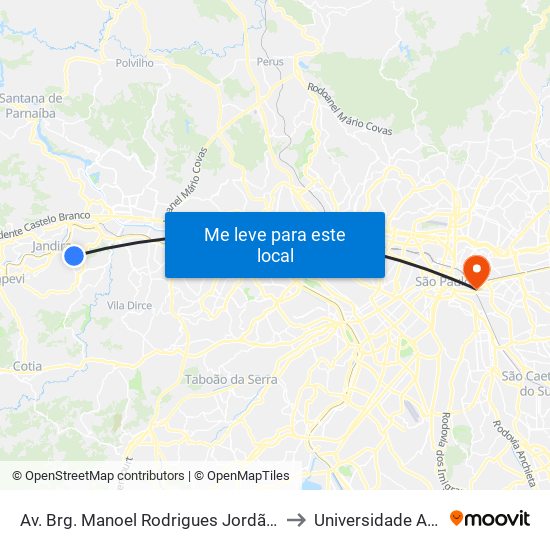 Av. Brg. Manoel Rodrigues Jordão, 1282 - Jardim Silveira, Barueri to Universidade Anhembi Morumbi map