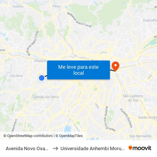 Avenida Novo Osasco to Universidade Anhembi Morumbi map