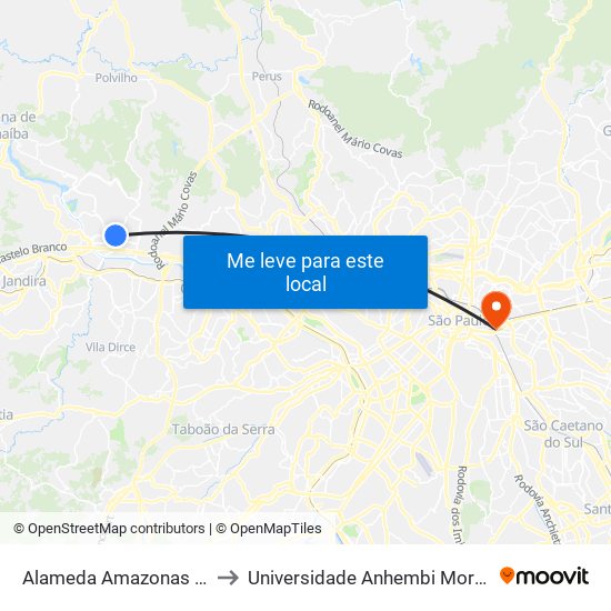 Alameda Amazonas 113 to Universidade Anhembi Morumbi map