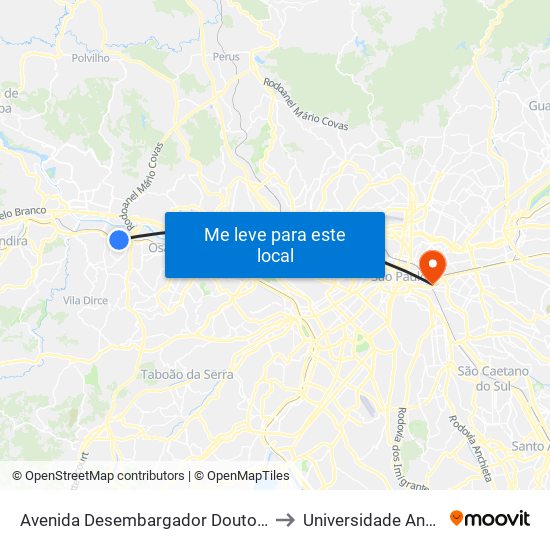 Avenida Desembargador Doutor Eduardo Cunha de Abreu to Universidade Anhembi Morumbi map