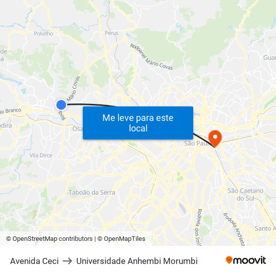 Avenida Ceci to Universidade Anhembi Morumbi map