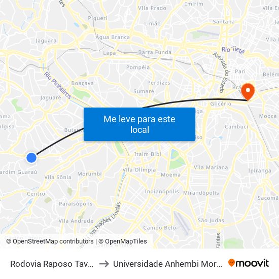 Rodovia Raposo Tavares to Universidade Anhembi Morumbi map