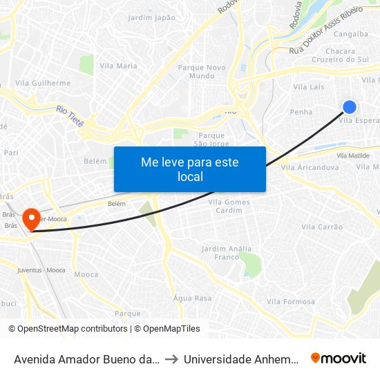 Avenida Amador Bueno da Veiga 1391 to Universidade Anhembi Morumbi map