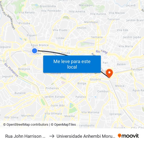 Rua John Harrison 631 to Universidade Anhembi Morumbi map