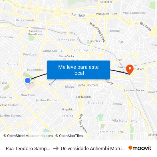 Rua Teodoro Sampaio to Universidade Anhembi Morumbi map