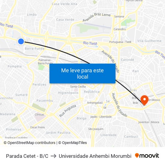 Parada Cetet - B/C to Universidade Anhembi Morumbi map
