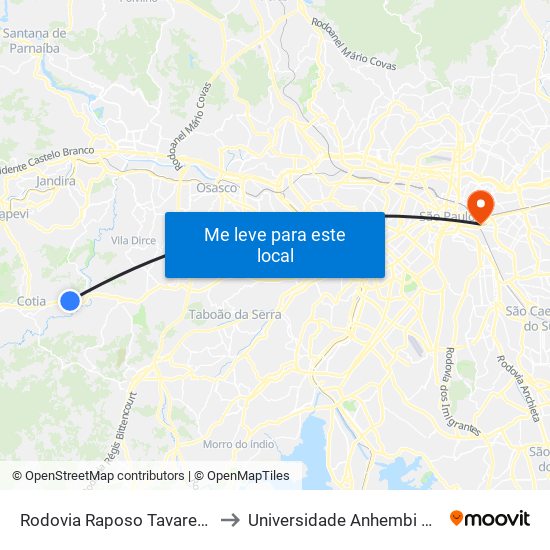 Rodovia Raposo Tavares Km 30 to Universidade Anhembi Morumbi map