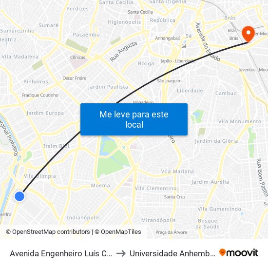 Avenida Engenheiro Luís Carlos Berrini to Universidade Anhembi Morumbi map