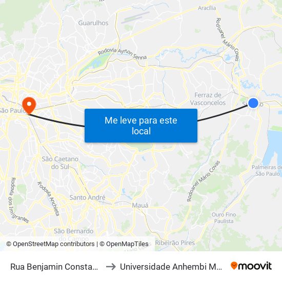 Rua Benjamin Constant 282 to Universidade Anhembi Morumbi map